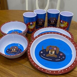 NWT.  12 piece, summer dachshund, plastic, dish set.